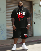 Big & Tall Guy's Casual Graffiti Crown King Alphabet Print T-Shirt Shorts Set